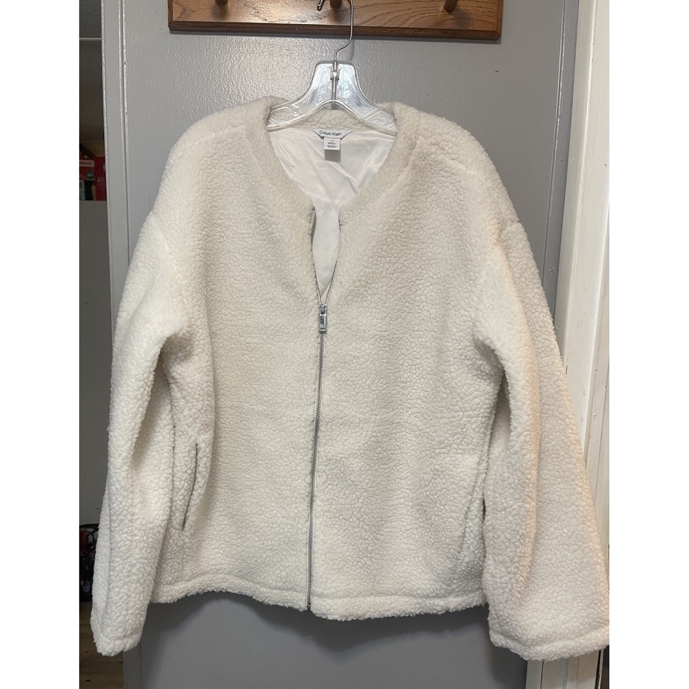 Calvin Klein Jacket Sherpa Fleece Full Zip Teddy Bomber  Women's Size Large